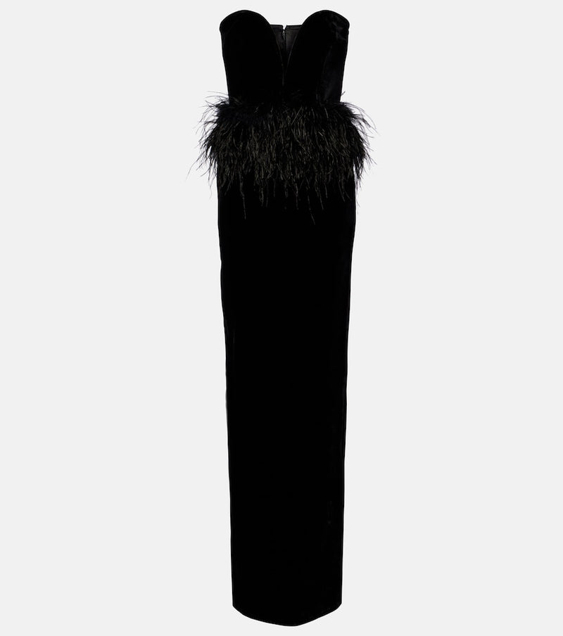 The New Arrivals Ilkyaz Ozel Feather-trimmed strapless velvet gown