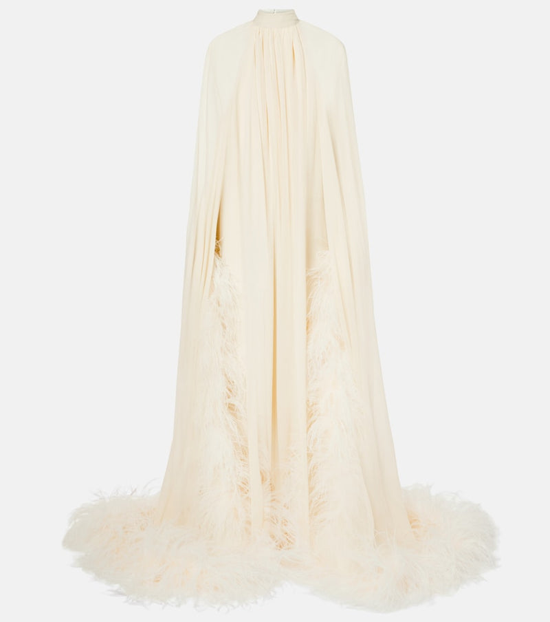 Taller Marmo Feather-trimmed silk gown