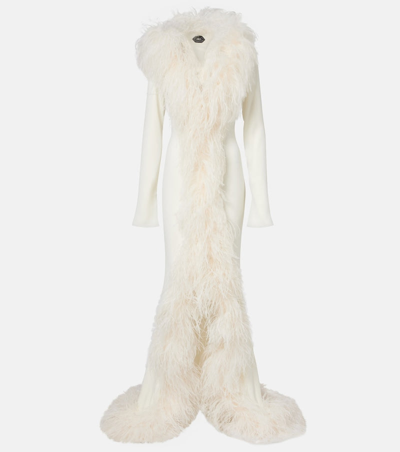 Taller Marmo Bridal Hollywood feather-trimmed gown