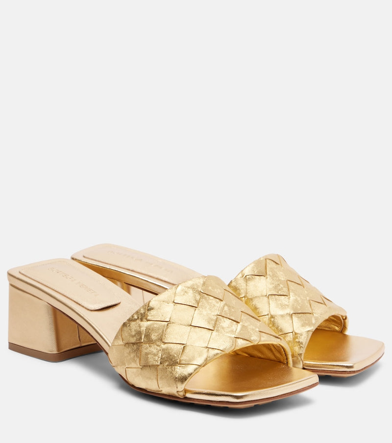 Bottega Veneta Parco Intrecciato metallic leather mules