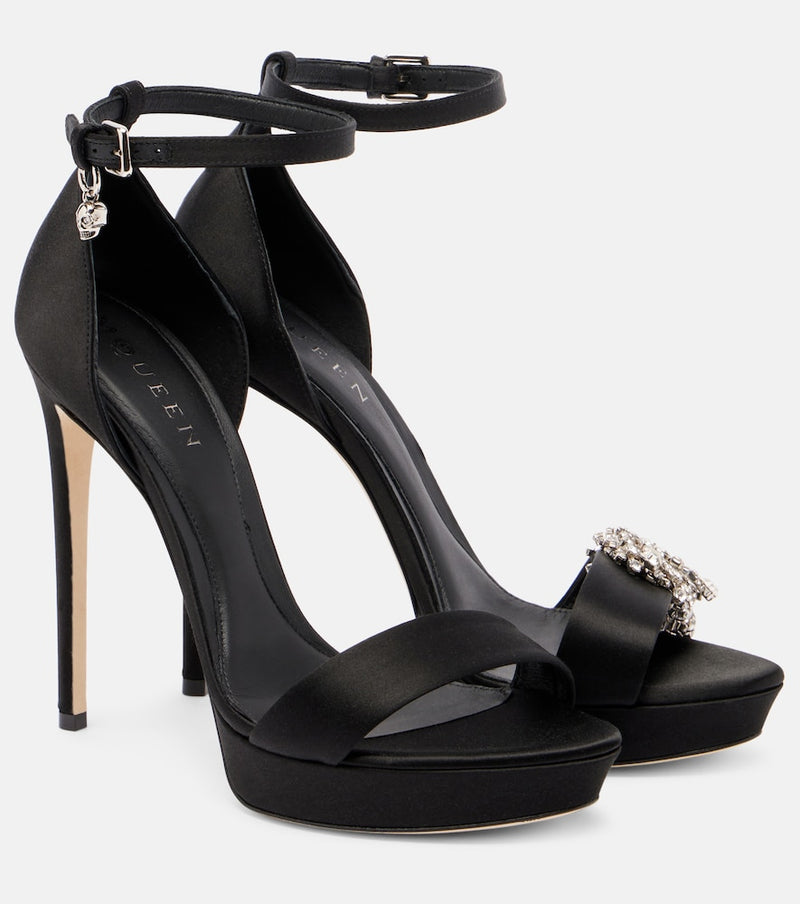 McQueen Jewel embellished satin platform sandals