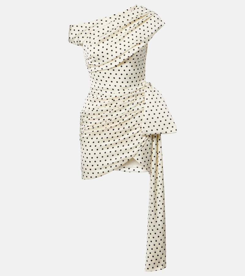 Self-Portrait Polka-dot asymmetric draped minidress