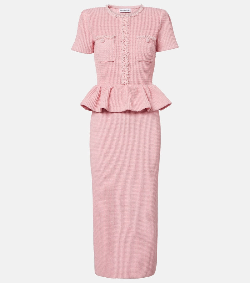 Self-Portrait Waffle-knit peplum midi dress