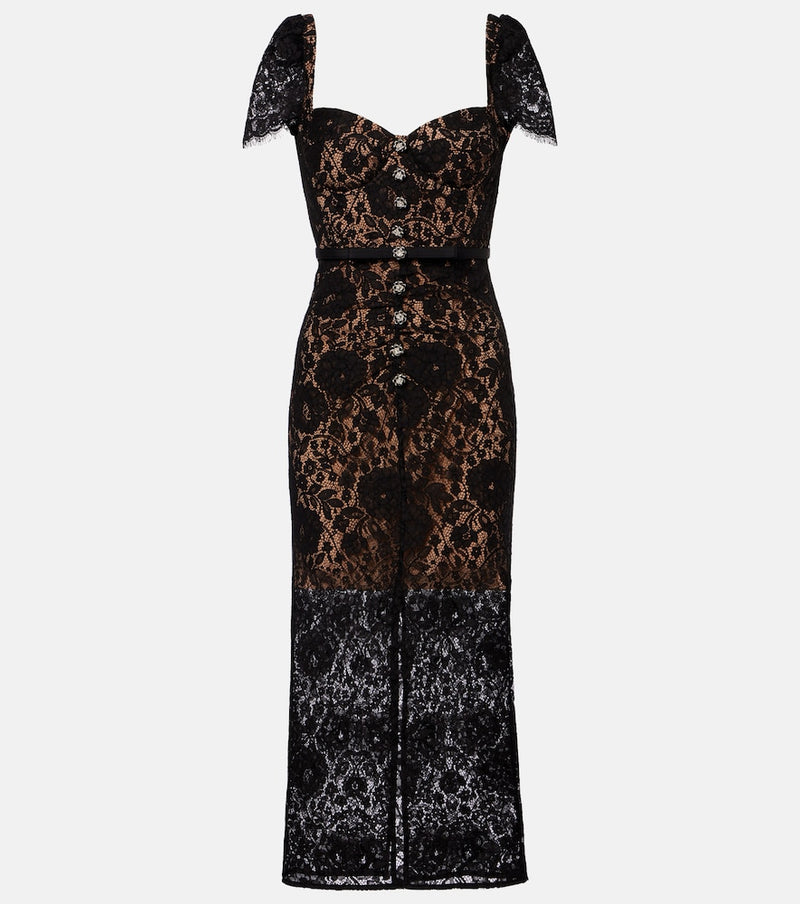 Self-Portrait Embellished cotton-blend lace midi dress