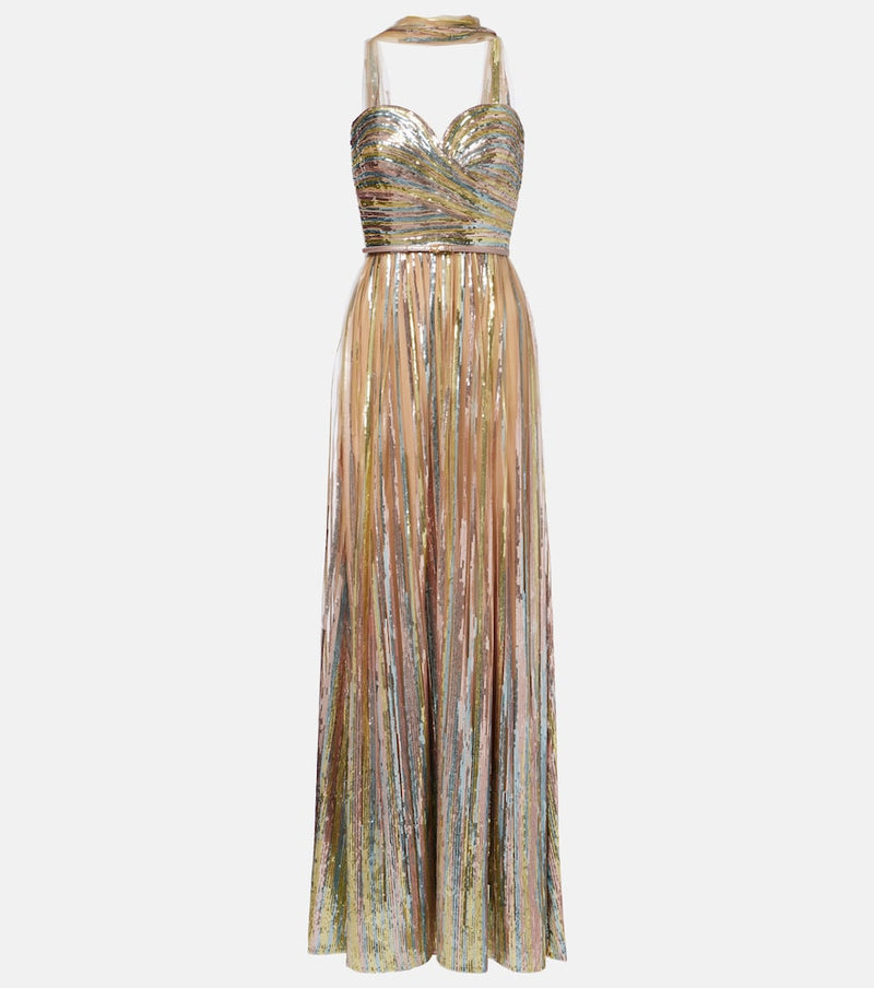 Elie Saab Scarf-detail sequined gown