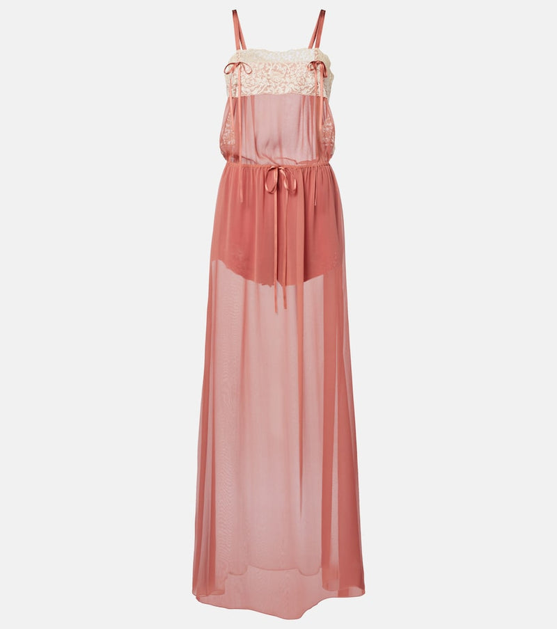 Saint Laurent Lace-trimmed silk crepe muslin maxi dress