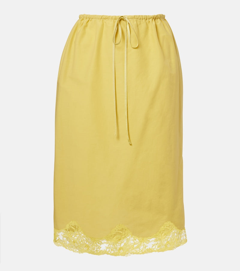 Saint Laurent Lace-trimmed cotton and silk midi skirt