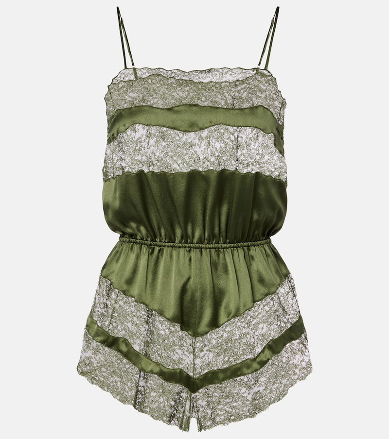 Saint Laurent Lace-trimmed silk satin romper