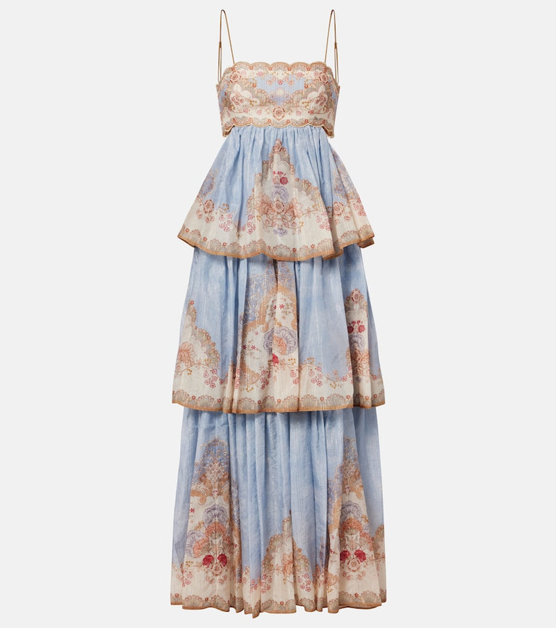 Zimmermann Daylight floral tiered maxi dress in Wallpaper Floral Denim