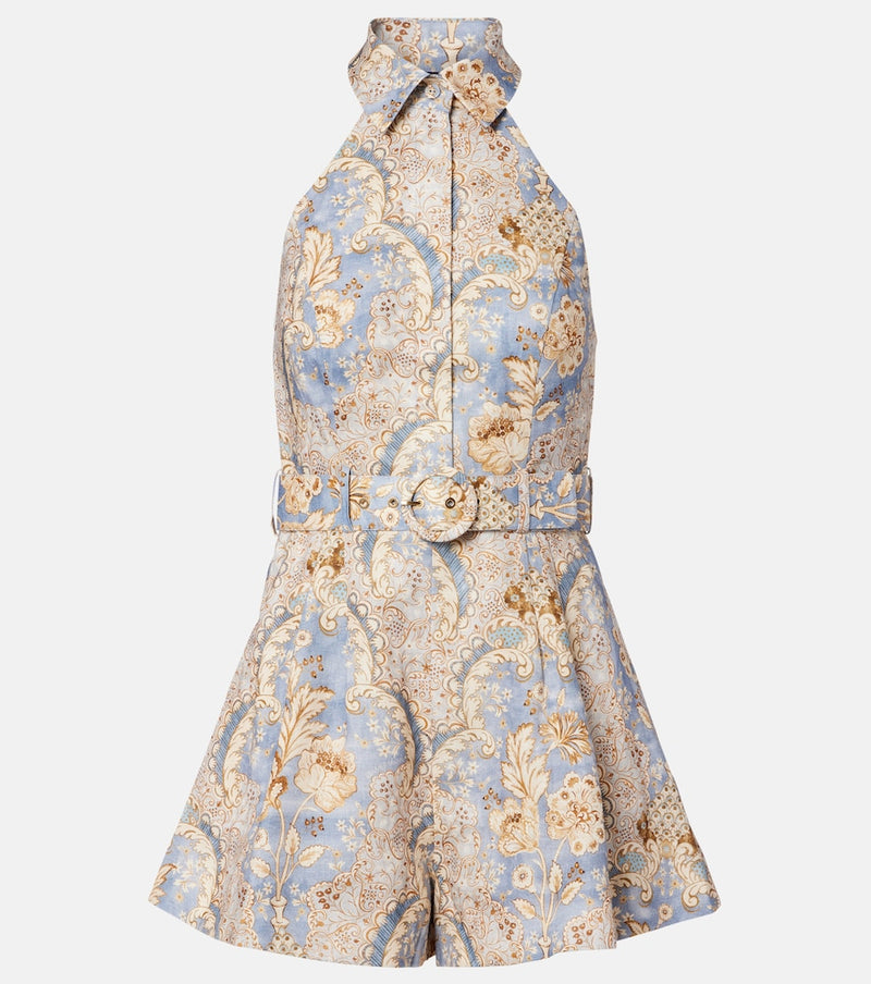 Zimmermann Daylight printed linen romper in Blue