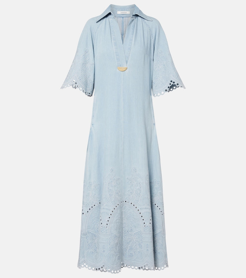 Zimmermann Daylight embroidered denim midi dress in Blue