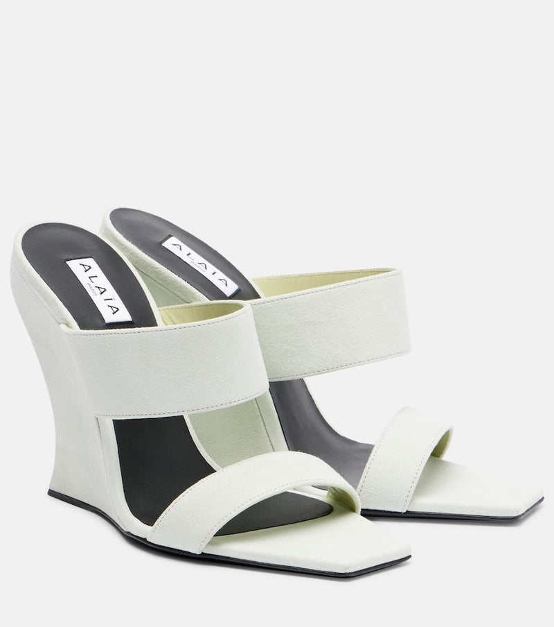 Alaia Wave 110 suede wedge mules