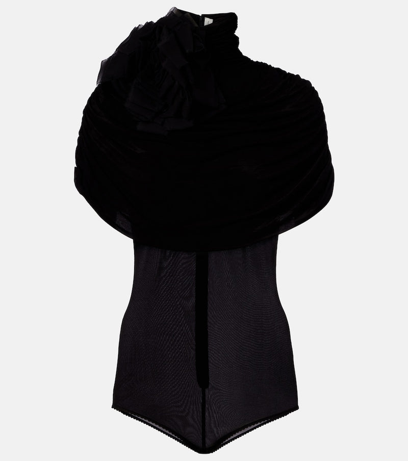 Magda Butrym Floral-applique caped bodysuit