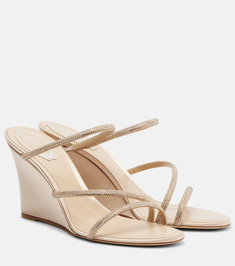 Rene Caovilla Crystal-embellished satin wedges
