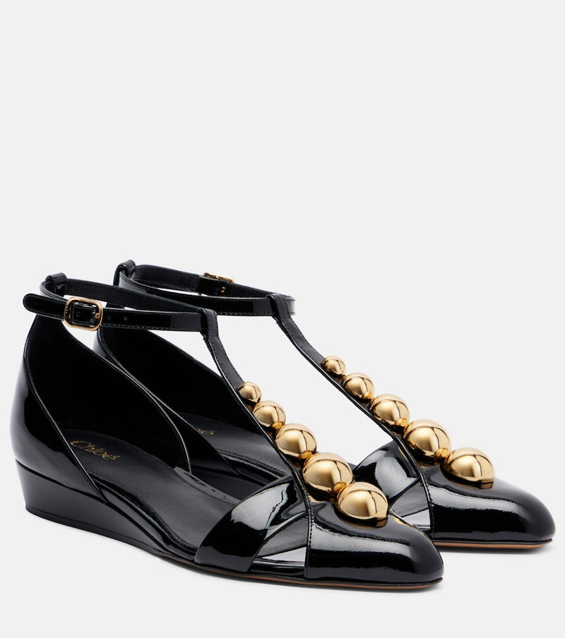 Chloe Cleia studded patent leather wedges