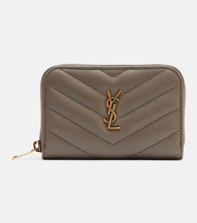 Saint Laurent Cassandre quilted leather card case in Light Taupe