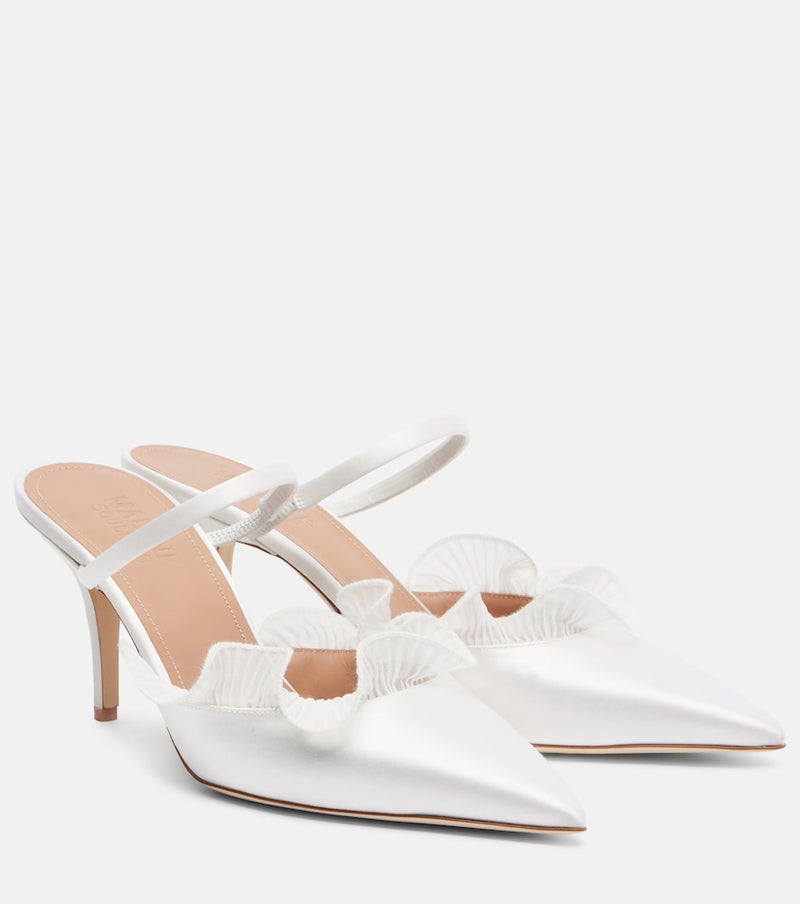 Malone Souliers Cecile 70 ruffled satin mules in White