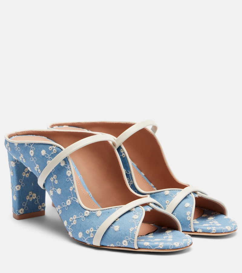 Malone Souliers Norah 70 leather-trimmed denim mules