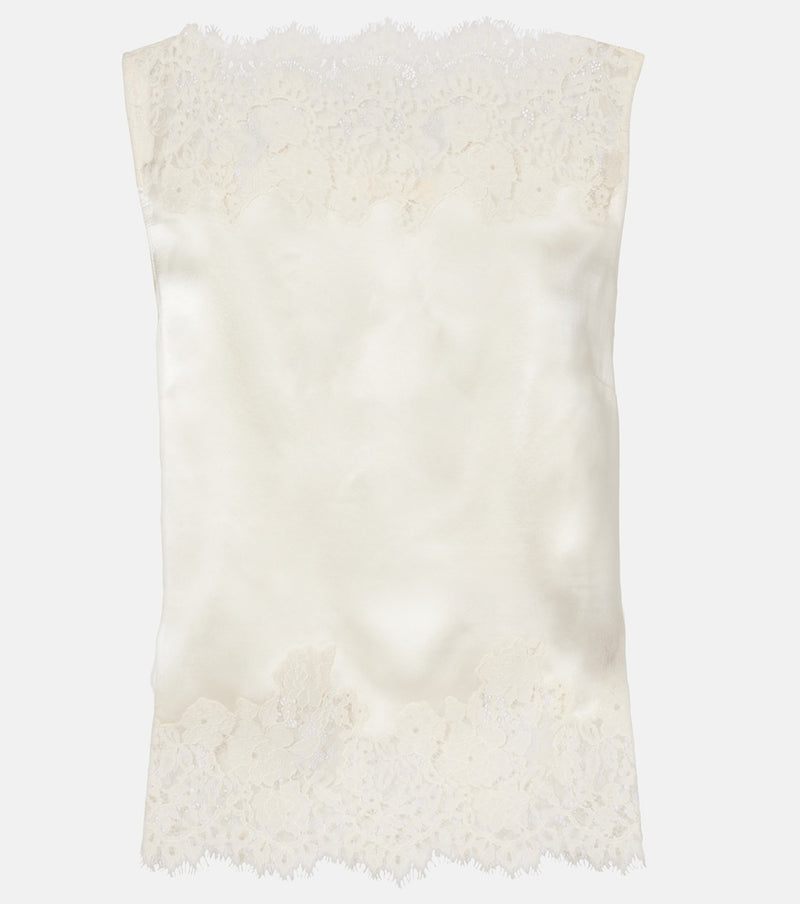 Dôen Viviane cutout lace-trimmed silk top in Sea Salt