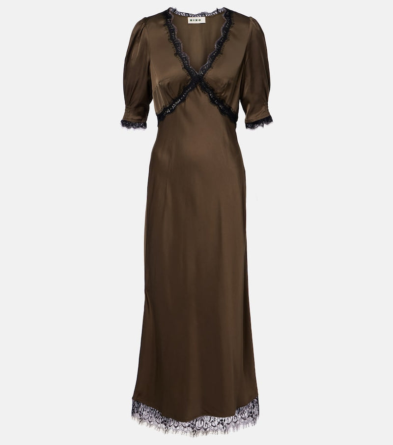 Rixo Annina lace-trimmed satin midi dress