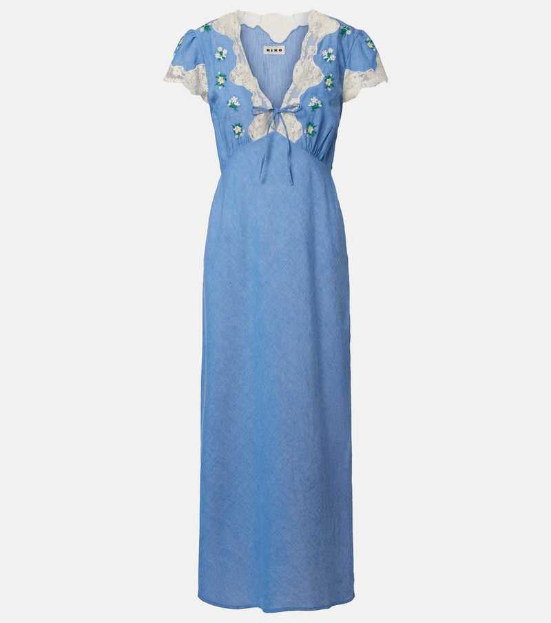 Rixo Amari floral lace-trimmed midi dress