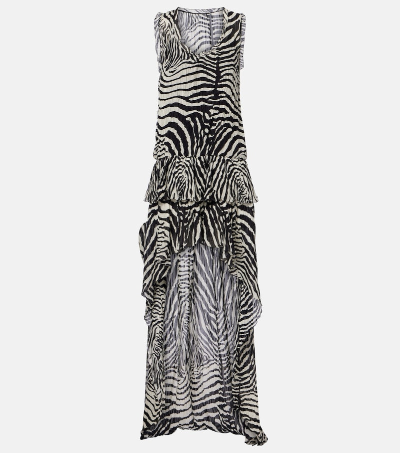 Blumarine Zebra-print asymmetric chiffon minidress