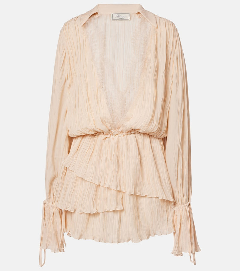 Blumarine Lace-trimmed plisse georgette minidress