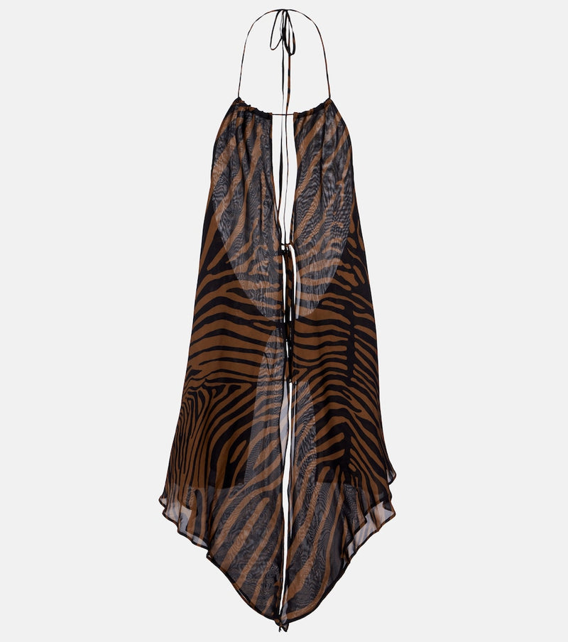 Blumarine Printed asymmetric halterneck top in Toffeebrown