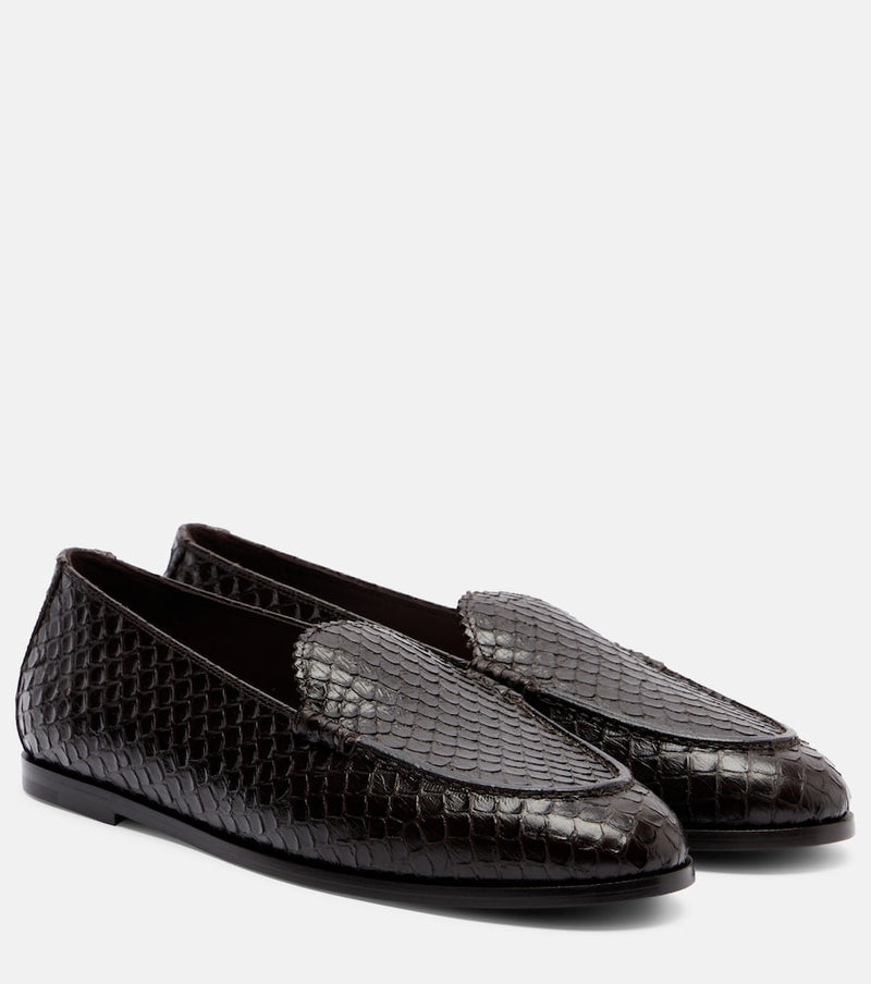 Aquazzura College snake-effect leather loafers in Espresso