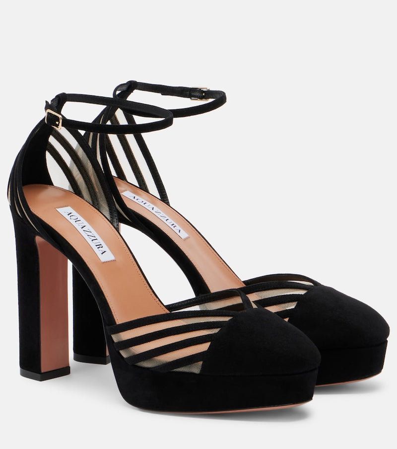 Aquazzura Alana suede and mesh platform pumps