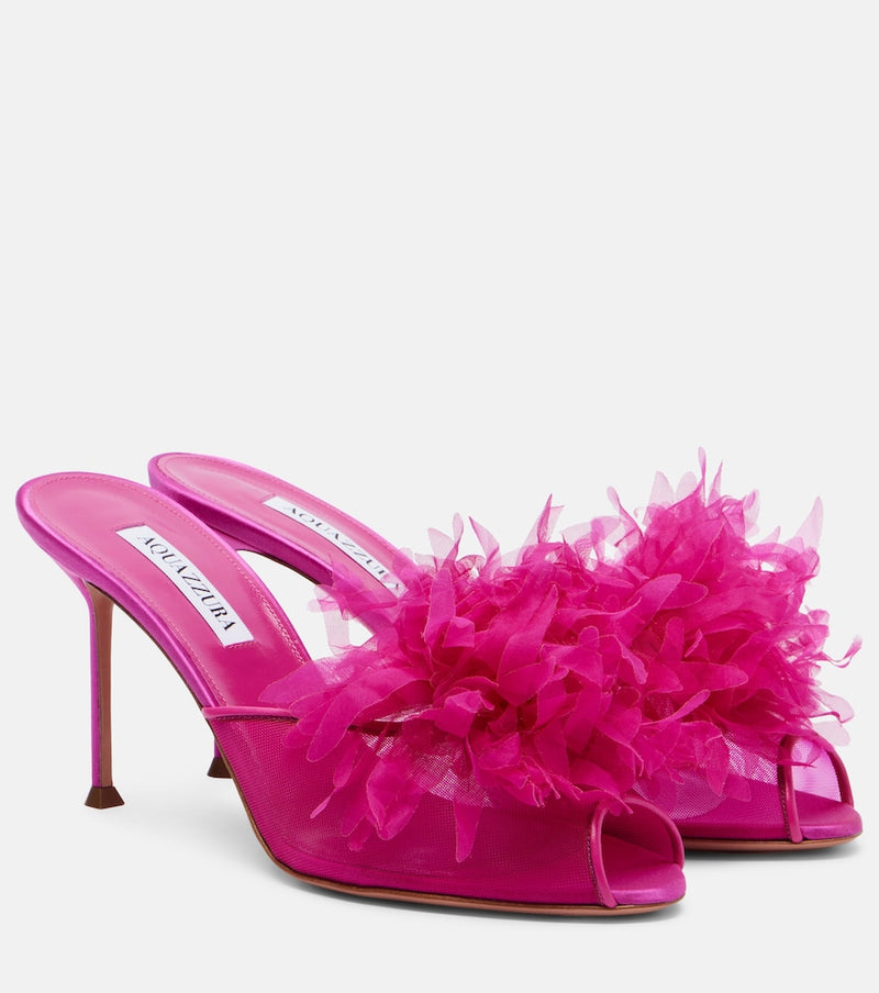 Aquazzura Poeme floral-applique mesh mules