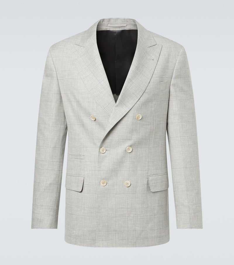 Brunello Cucinelli Checked double-breasted wool blazer in Gray