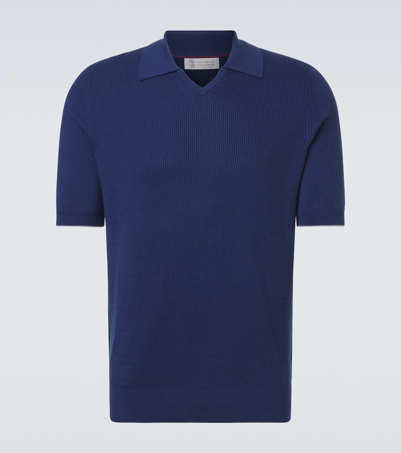 Brunello Cucinelli Ribbed-knit cotton polo shirt