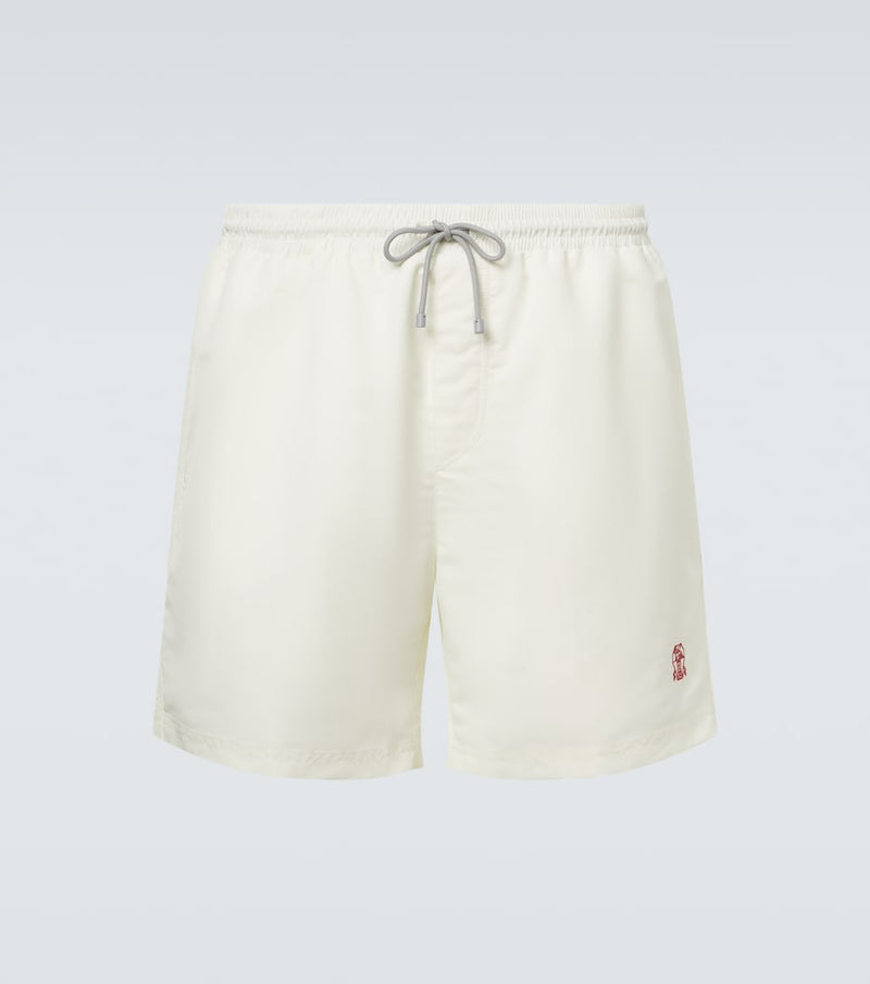 Brunello Cucinelli Logo swim trunks in Panama+Rosso