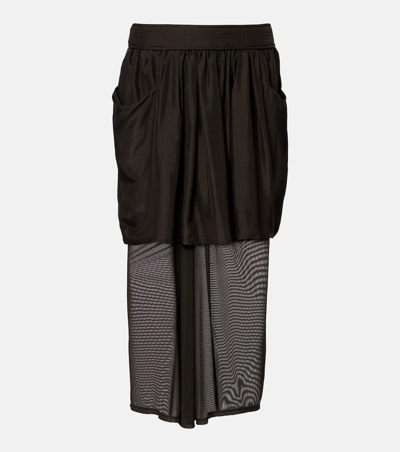 Lemaire Draped semi-sheer silk midi skirt in Moka
