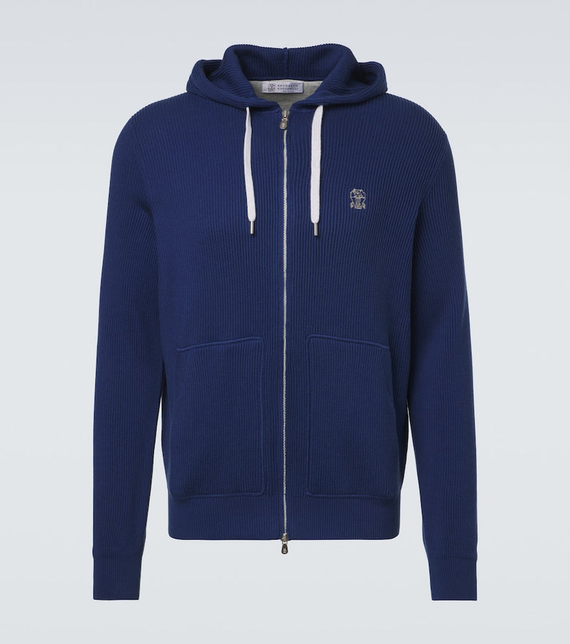 Brunello Cucinelli Ribbed-knit cotton zip-up hoodie