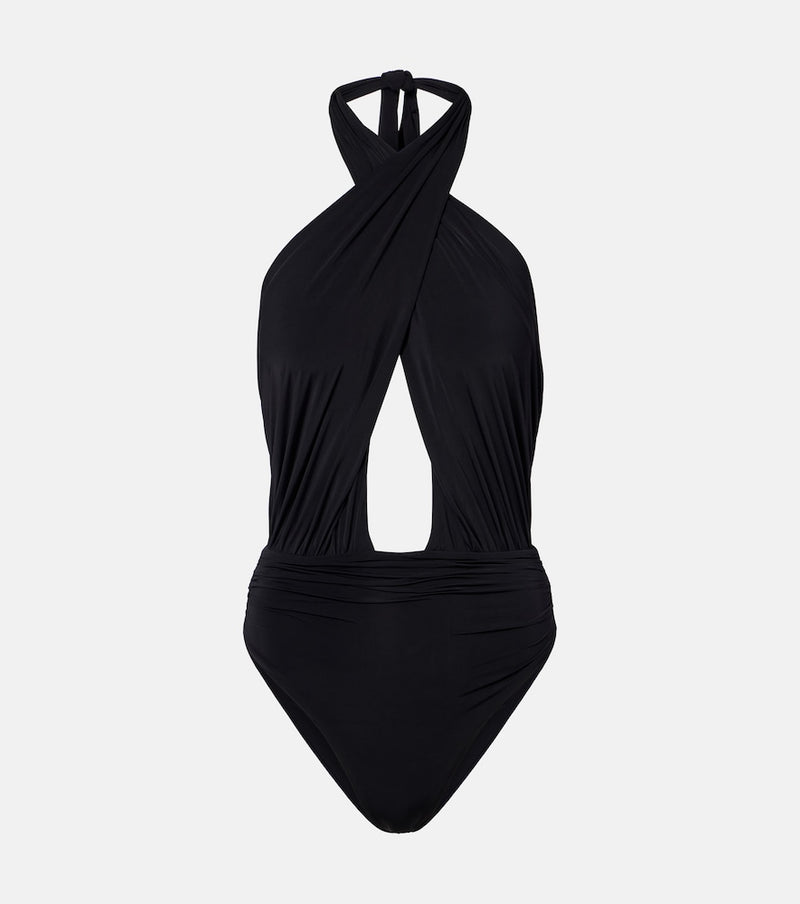 Balmain Cutout draped swimsuit