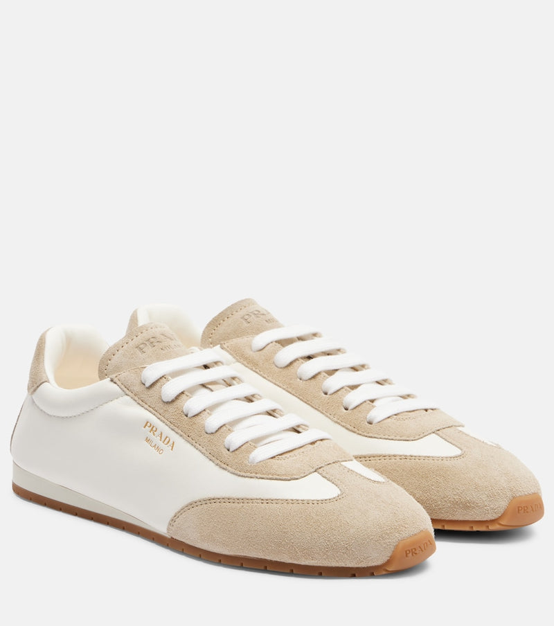 Prada Suede-trimmed leather sneakers