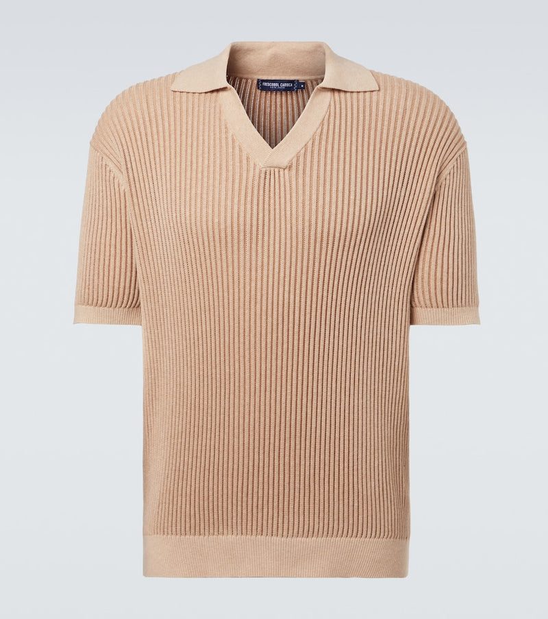 Frescobol Carioca Rino cotton and cashmere polo shirt in Beige