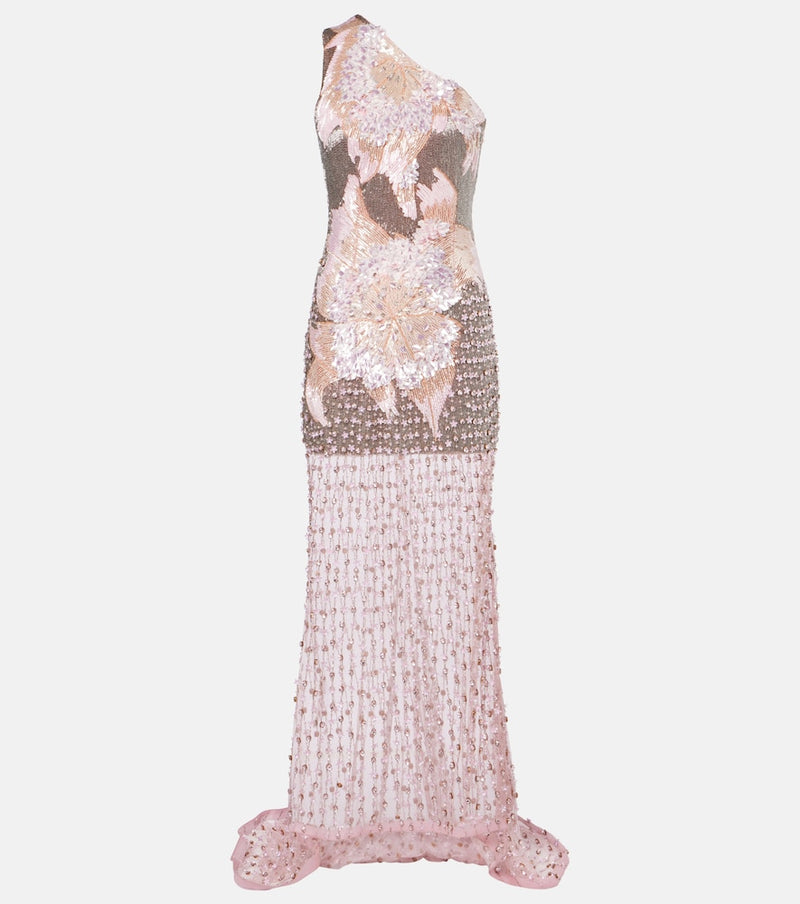 La Fuori Embellished one-shoulder gown