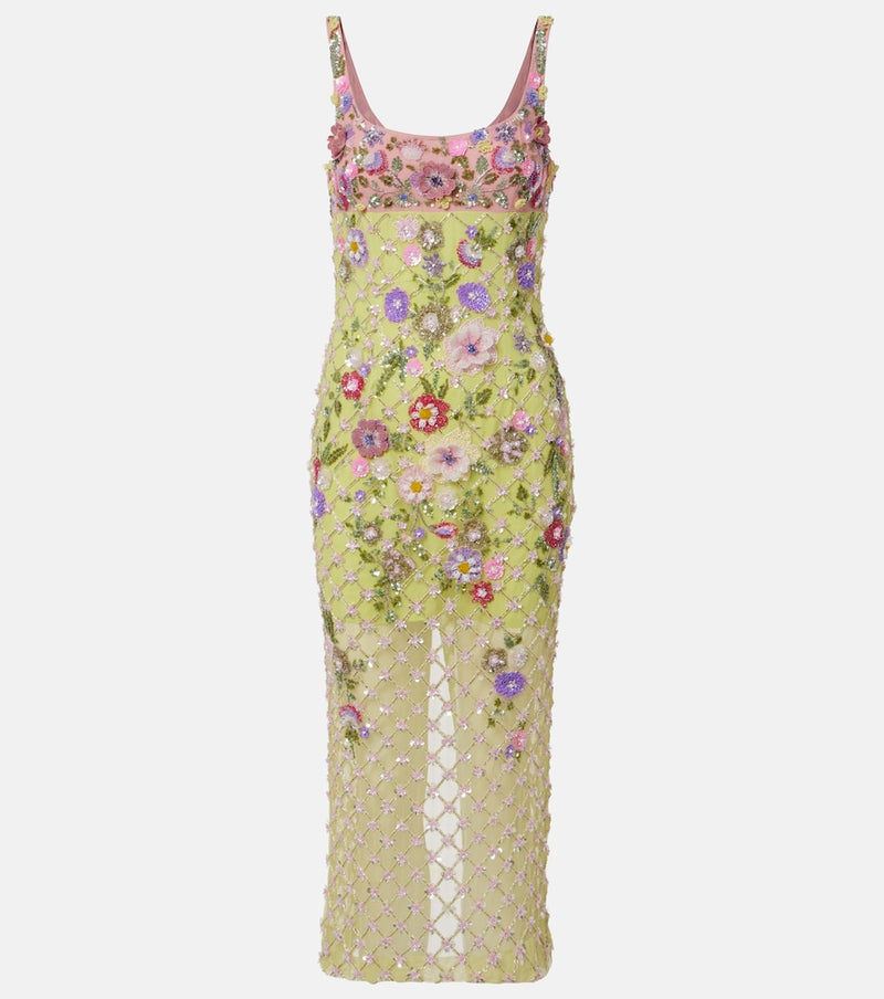 La Fuori Floral embellished mesh cocktail dress