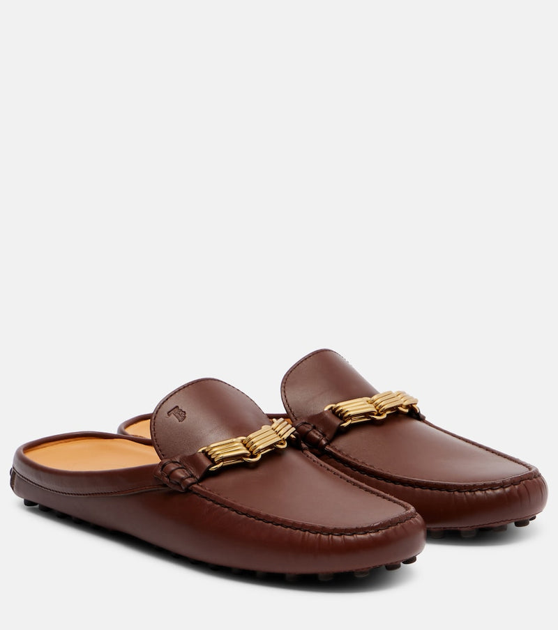 Tod's Chain-detail leather mules in Mogano