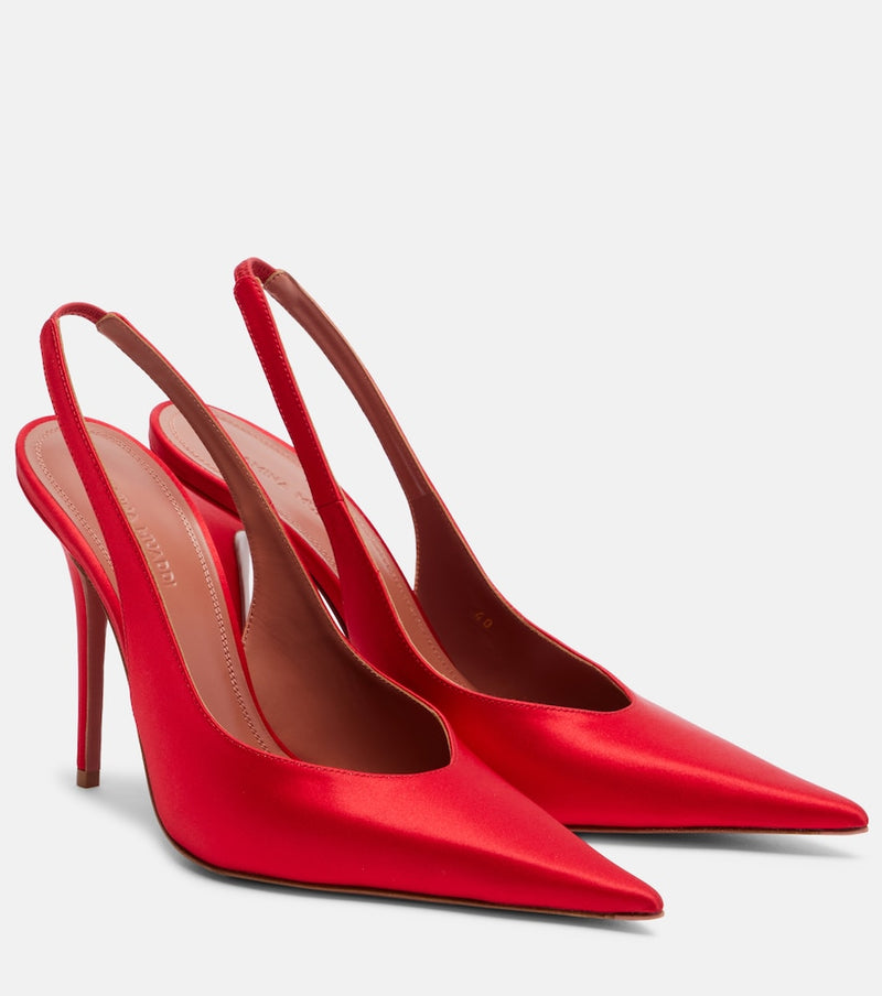 Amina Muaddi Anok satin slingback pumps in Red