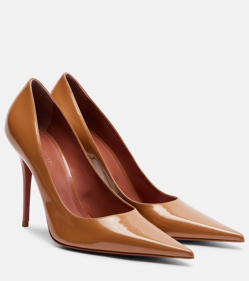 Amina Muaddi Barbara patent leather pumps in Latte Pearly