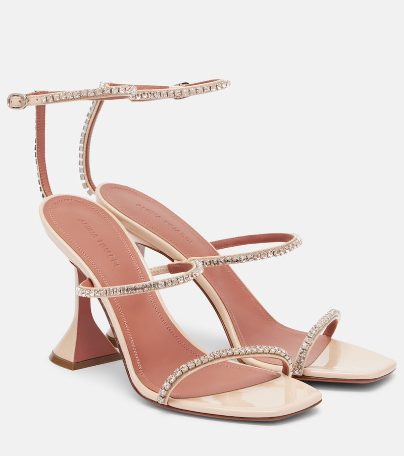Amina Muaddi Gilda embellished patent leather sandals
