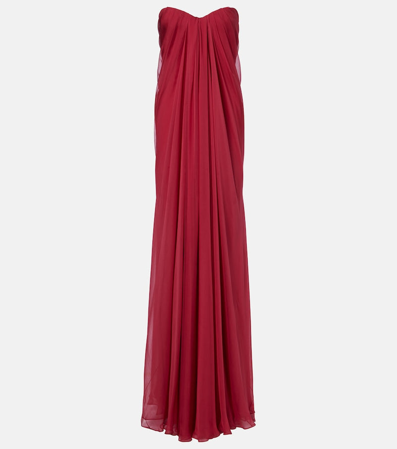 McQueen Draped silk chiffon bustier gown