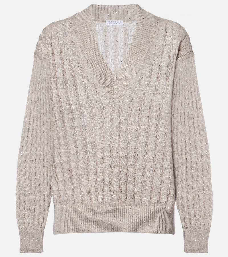 Brunello Cucinelli Sequined linen-blend sweater