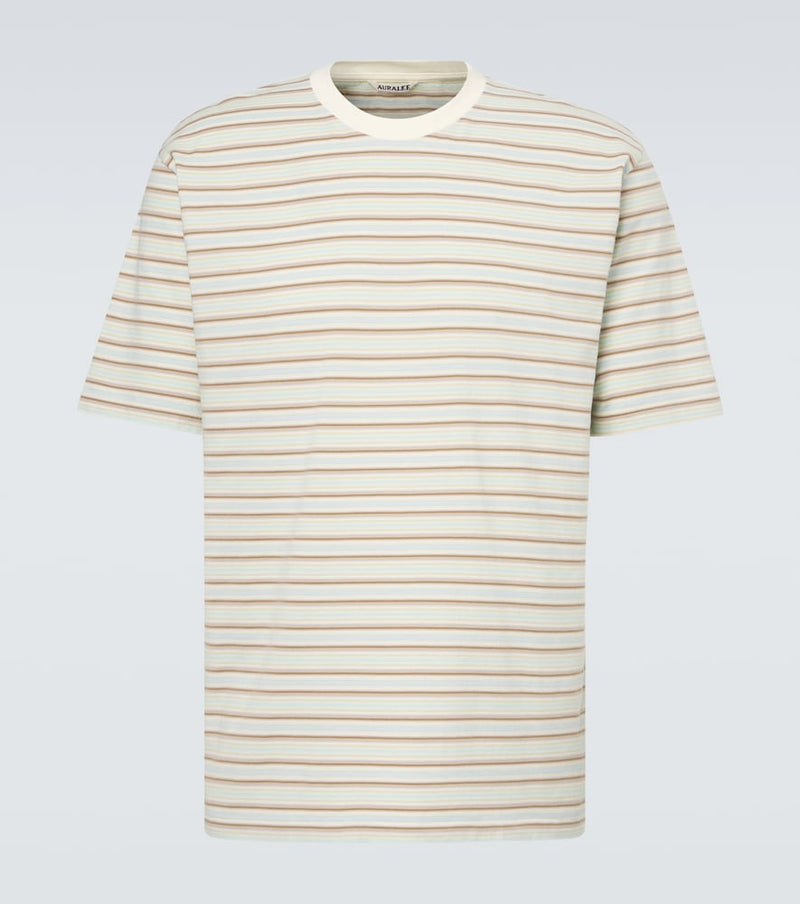 Auralee Striped cotton jersey T-shirt in Fade Mint Stripe