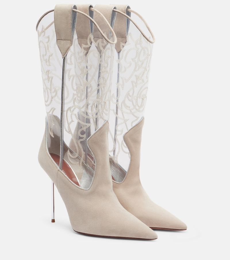 Paris Texas Lidia 105 suede and PVC cowboy boots in Ice Grey