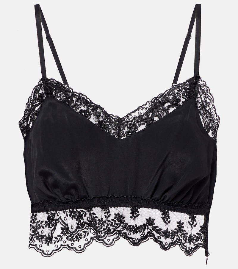 Simone Rocha Lace-trimmed crepe de chine crop top